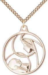 [6224GF/24GF] 14kt Gold Filled Madonna &amp; Child Pendant on a 24 inch Gold Filled Heavy Curb chain