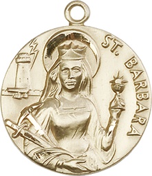 [0834KT] 14kt Gold Saint Barbara Medal