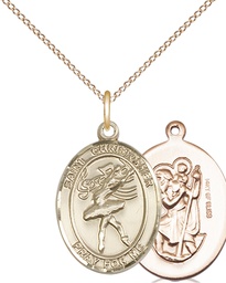 [8512GF/18GF] 14kt Gold Filled Saint Christopher Dance Pendant on a 18 inch Gold Filled Light Curb chain