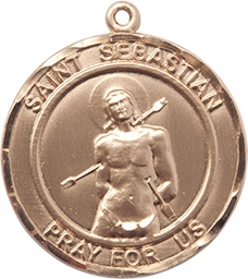 [0835KT] 14kt Gold Saint Sebastian Medal