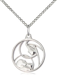 [6225SS/18SS] Sterling Silver Madonna &amp; Child Pendant on a 18 inch Sterling Silver Light Curb chain