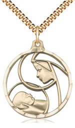 [6228GF/24G] 14kt Gold Filled Madonna &amp; Child Pendant on a 24 inch Gold Plate Heavy Curb chain