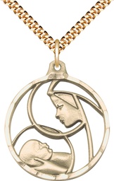 [6228GF/24G] 14kt Gold Filled Madonna &amp; Child Pendant on a 24 inch Gold Plate Heavy Curb chain