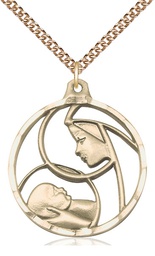 [6228GF/24GF] 14kt Gold Filled Madonna &amp; Child Pendant on a 24 inch Gold Filled Heavy Curb chain