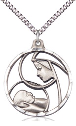 [6228SS/24SS] Sterling Silver Madonna &amp; Child Pendant on a 24 inch Sterling Silver Heavy Curb chain
