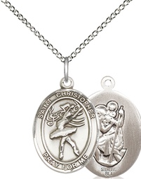 [8512SS/18SS] Sterling Silver Saint Christopher Dance Pendant on a 18 inch Sterling Silver Light Curb chain