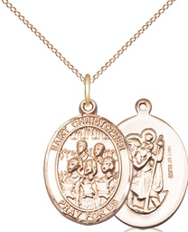 [8514GF/18GF] 14kt Gold Filled Saint Christopher Choir Pendant on a 18 inch Gold Filled Light Curb chain