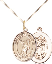 [8516GF/18GF] 14kt Gold Filled Saint Christopher Lacrosse Pendant on a 18 inch Gold Filled Light Curb chain