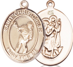 [8516KT] 14kt Gold Saint Christopher Lacrosse Medal