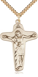 [6261GF/24G] 14kt Gold Filled Sorrowful Mother Crucifix Pendant on a 24 inch Gold Plate Heavy Curb chain