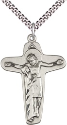 [6261SS/24S] Sterling Silver Sorrowful Mother Crucifix Pendant on a 24 inch Light Rhodium Heavy Curb chain