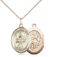 [8600GF/18GF] 14kt Gold Filled Saint Sebastian Baseball Pendant on a 18 inch Gold Filled Light Curb chain