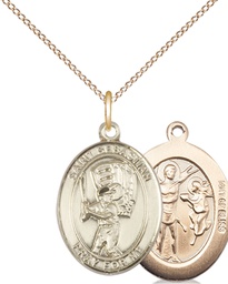 [8600GF/18GF] 14kt Gold Filled Saint Sebastian Baseball Pendant on a 18 inch Gold Filled Light Curb chain