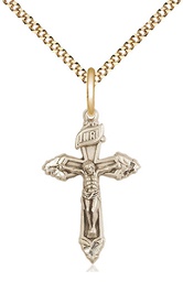 [6262GF/18G] 14kt Gold Filled Crucifix Pendant on a 18 inch Gold Plate Light Curb chain