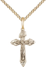 [6262GF/18G] 14kt Gold Filled Crucifix Pendant on a 18 inch Gold Plate Light Curb chain