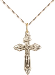 [6262GF/18GF] 14kt Gold Filled Crucifix Pendant on a 18 inch Gold Filled Light Curb chain