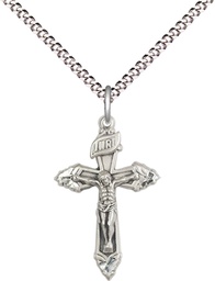 [6262SS/18S] Sterling Silver Crucifix Pendant on a 18 inch Light Rhodium Light Curb chain