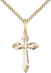 [6262YGF/18G] 14kt Gold Filled Cross Pendant on a 18 inch Gold Plate Light Curb chain