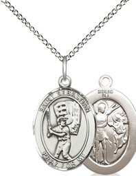 [8600SS/18SS] Sterling Silver Saint Sebastian Baseball Pendant on a 18 inch Sterling Silver Light Curb chain