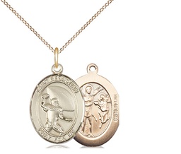 [8601GF/18GF] 14kt Gold Filled Saint Sebastian Football Pendant on a 18 inch Gold Filled Light Curb chain