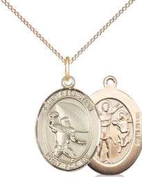 [8601GF/18GF] 14kt Gold Filled Saint Sebastian Football Pendant on a 18 inch Gold Filled Light Curb chain