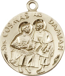 [1368KT] 14kt Gold Saints Cosmas &amp; Damian Medal