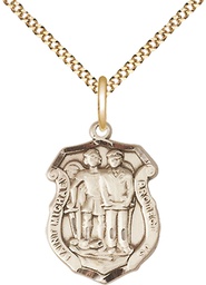 [6263GF/18G] 14kt Gold Filled Saint Michael the Archangel Police Shield Pendant on a 18 inch Gold Plate Light Curb chain
