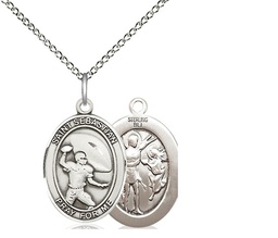 [8601SS/18SS] Sterling Silver Saint Sebastian Football Pendant on a 18 inch Sterling Silver Light Curb chain