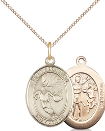 [8602GF/18GF] 14kt Gold Filled Saint Sebastian Basketball Pendant on a 18 inch Gold Filled Light Curb chain