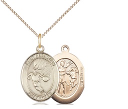 [8602GF/18GF] 14kt Gold Filled Saint Sebastian Basketball Pendant on a 18 inch Gold Filled Light Curb chain