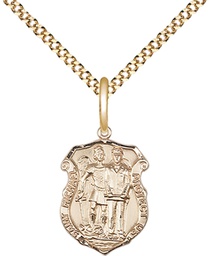 [6264GF/18G] 14kt Gold Filled Saint Michael the Archangel Police Shield Pendant on a 18 inch Gold Plate Light Curb chain