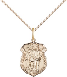 [6264GF/18GF] 14kt Gold Filled Saint Michael the Archangel Police Shield Pendant on a 18 inch Gold Filled Light Curb chain