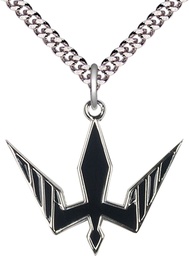 [6265BKSS/24S] Sterling Silver Holy Spirit Pendant on a 24 inch Light Rhodium Heavy Curb chain