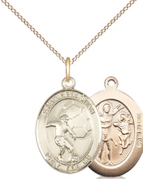 [8603GF/18GF] 14kt Gold Filled Saint Sebastian Soccer Pendant on a 18 inch Gold Filled Light Curb chain