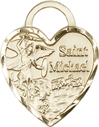 [3403KT] 14kt Gold Saint Michael Heart Medal