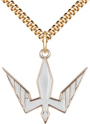 [6265WGF/24G] 14kt Gold Filled Holy Spirit Pendant on a 24 inch Gold Plate Heavy Curb chain