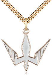 [6265WGF/24G] 14kt Gold Filled Holy Spirit Pendant on a 24 inch Gold Plate Heavy Curb chain