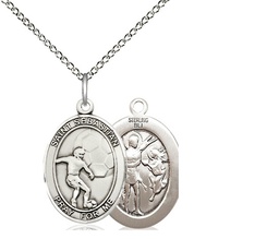 [8603SS/18SS] Sterling Silver Saint Sebastian Soccer Pendant on a 18 inch Sterling Silver Light Curb chain