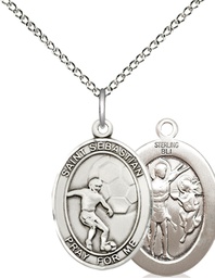 [8603SS/18SS] Sterling Silver Saint Sebastian Soccer Pendant on a 18 inch Sterling Silver Light Curb chain