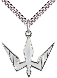 [6265WSS/24S] Sterling Silver Holy Spirit Pendant on a 24 inch Light Rhodium Heavy Curb chain