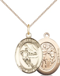 [8604GF/18GF] 14kt Gold Filled Saint Sebastian Hockey Pendant on a 18 inch Gold Filled Light Curb chain