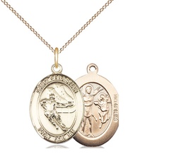 [8604GF/18GF] 14kt Gold Filled Saint Sebastian Hockey Pendant on a 18 inch Gold Filled Light Curb chain