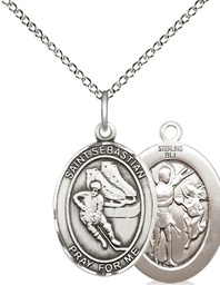 [8604SS/18SS] Sterling Silver Saint Sebastian Hockey Pendant on a 18 inch Sterling Silver Light Curb chain