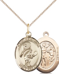 [8605GF/18GF] 14kt Gold Filled Saint Sebastian Tennis Pendant on a 18 inch Gold Filled Light Curb chain