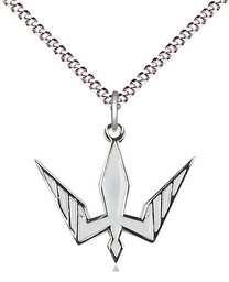 [6273WSS/18S] Sterling Silver Holy Spirit Pendant on a 18 inch Light Rhodium Light Curb chain