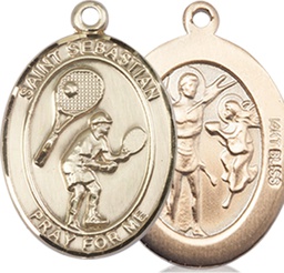 [8605KT] 14kt Gold Saint Sebastian Tennis Medal