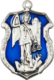 [6274ESS] Sterling Silver Saint Michael the Archangel Shield Medal