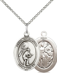 [8605SS/18SS] Sterling Silver Saint Sebastian Tennis Pendant on a 18 inch Sterling Silver Light Curb chain