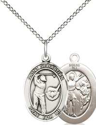 [8606SS/18SS] Sterling Silver Saint Sebastian Golf Pendant on a 18 inch Sterling Silver Light Curb chain