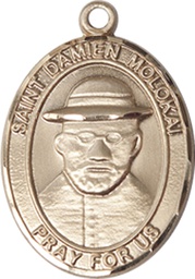 [8412KT] 14kt Gold Saint Damien of Molokai Medal